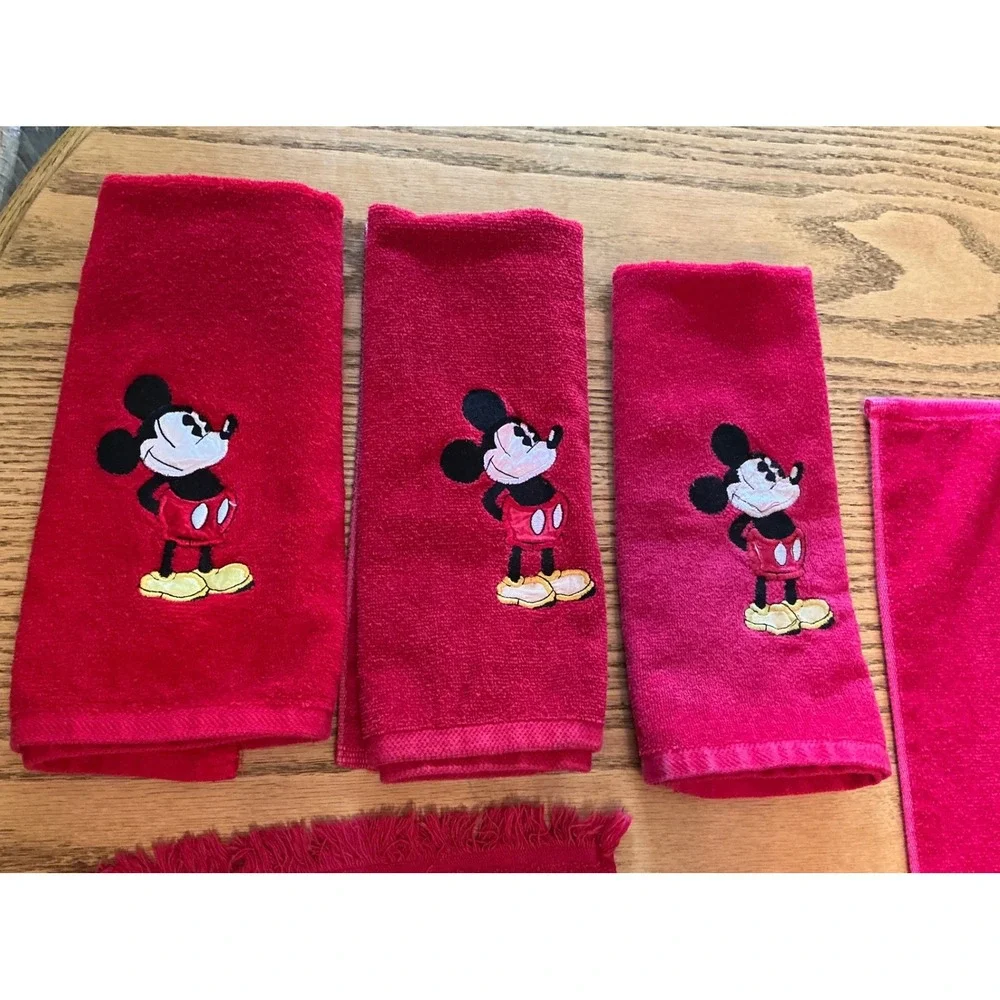 Vintage Mickey Mouse Red Bath Towel Set 9 Piece Disney Embroidered Cotton Terry